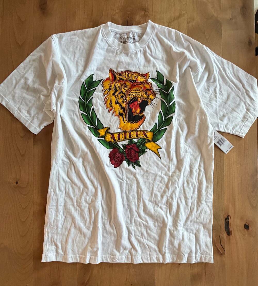 Avirex Men's Graphic T-Shirt White with Studded Tiger Logo XXL
